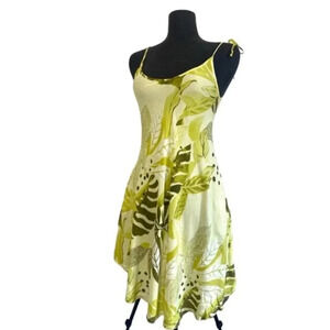 JAXSEA l Beach Dress Hawaii Palm leaf Green Rayon Mini Dress XS Rayon